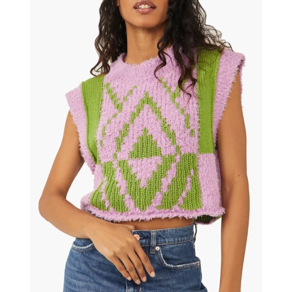 Free People Diamonds for Days Sweater Vest Colorful Colorblock Size M